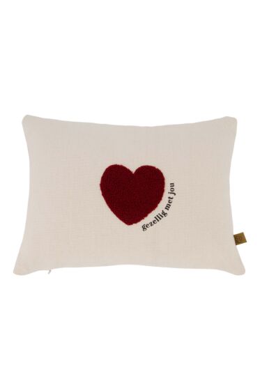 Zusss kussen hartje 35x25cm off white/rood