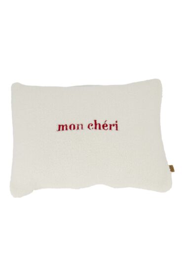 Zusss kussen teddy mon cheri 35x25cm wit/rood