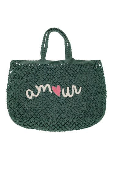 Zusss strandtas met borduur amour donker groen
