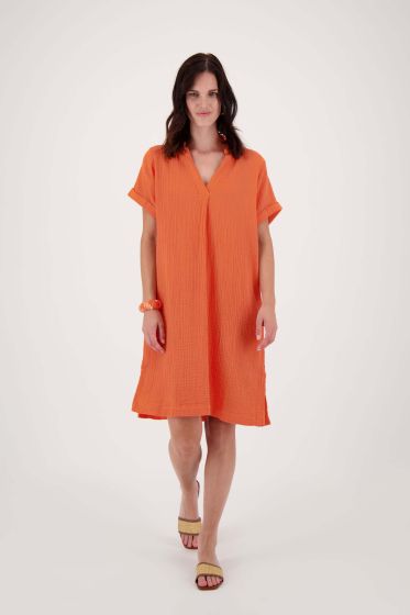 Zusss mousseline tuniek met kraag oranje