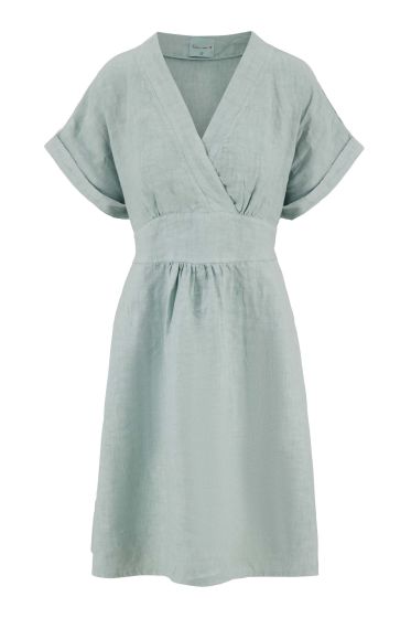 Zusss linnen overslag jurk vergrijsd blauw