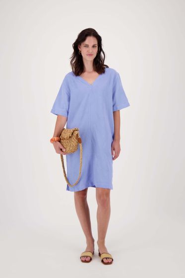 Zusss linnen tuniek met v-hals lavenderblauw
