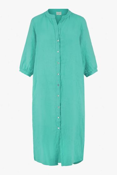Zusss lange linnen doorknoop jurk turquoise
