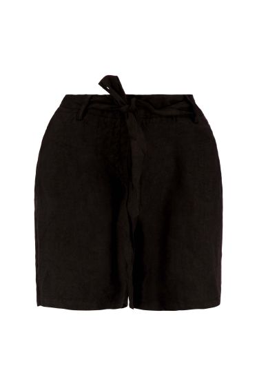 Zusss linnen short met strik ceintuur zwart