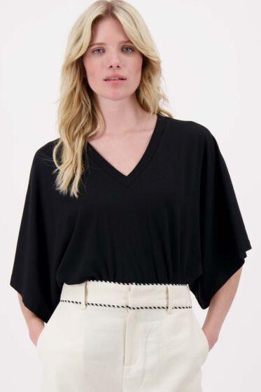 Zusss V hals T-shirt wijde mouw met Zusss embroide