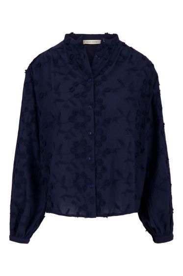 Zusss blouse lange mouw structuur bloem blauw