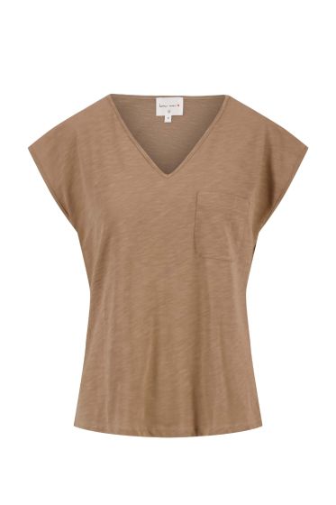 Zusss top slub met v hals met zak taupe