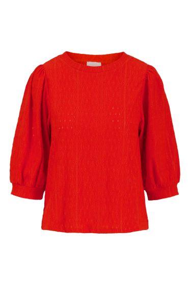 Zusss top van broderie korte mouw rood