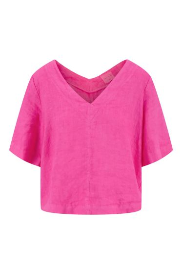 Zusss linnen v-hals top fel roze