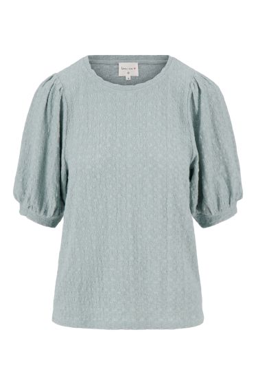 Zusss pofmouw top van crinkle stof vergrijsd blauw