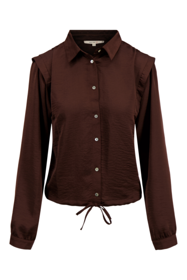  Zusss satijnen blouse met schouderdetail bruin