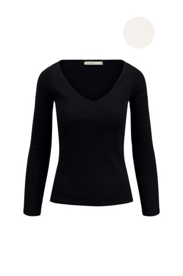 Zusss basic rib V hals top met stretch