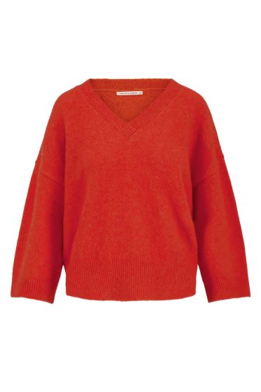 Zusss trui korte mouw met V hals oranjerood