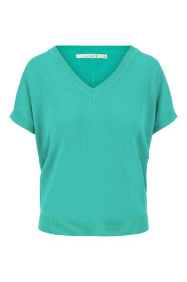 Zusss fijnbrei top met v-hals turquoise