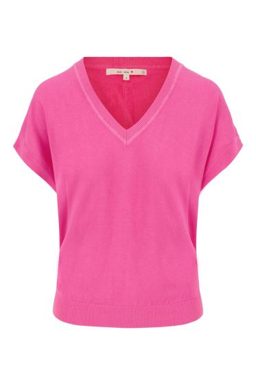 Zusss fijnbrei top met v-hals fel roze