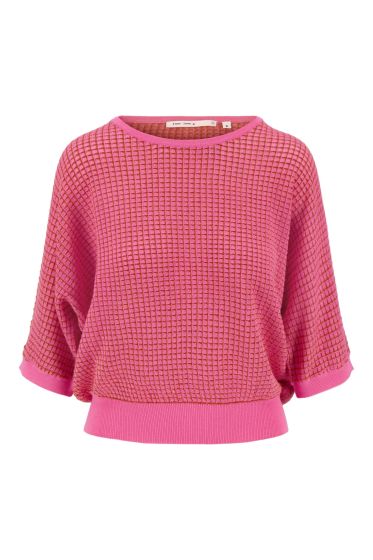 Zusss ronde hals brei trui met lurex roze/oranje