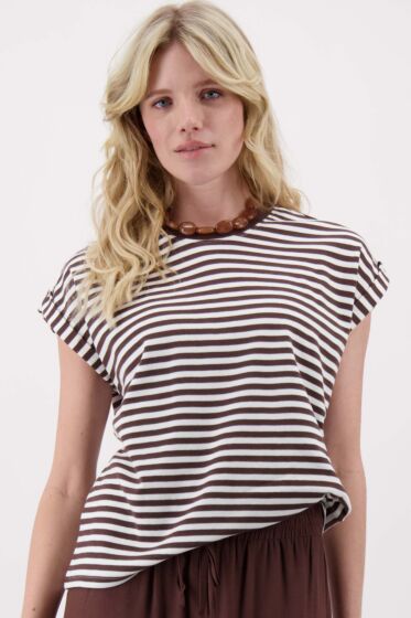 Zusss T-shirt met opgerolde mouw streep