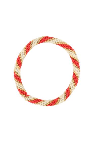 Zusss armband diagonaal kraal breed wit/rood