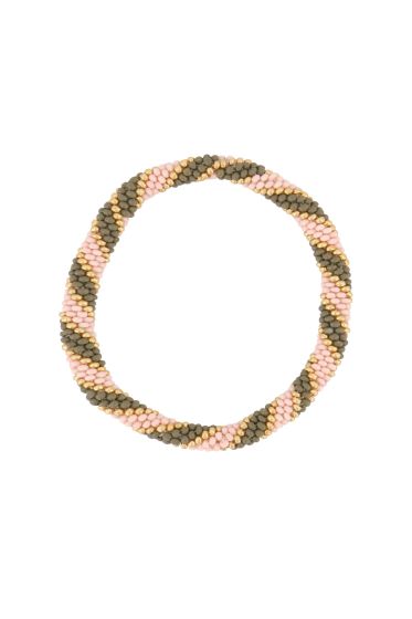 Zusss armband diagonaal kraal breed roze/groen