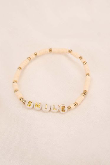 Zusss kralenarmband met tekst smile off white