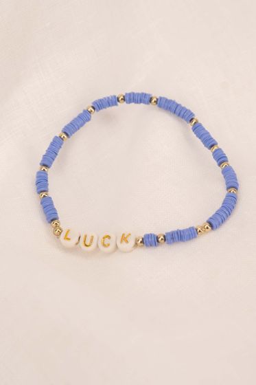 Zusss kralenarmband met tekst luck lavenderblauw