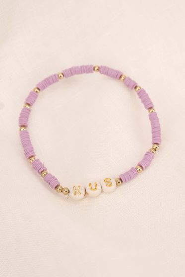 Zusss kralenarmband met tekst kus lila