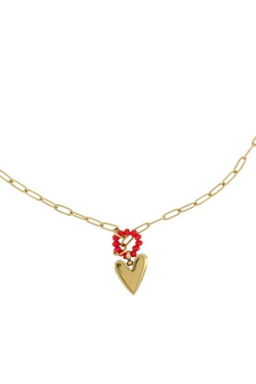 Zusss ketting met hart vorm oranjerood/goud