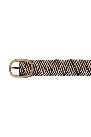 Zusss raffia riem met patroon off white/ zwart