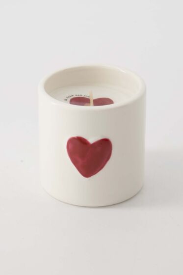 Zusss geurkaars keramiek hart wit/rood