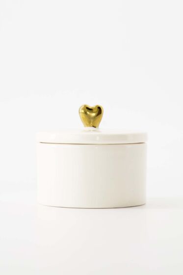 Zusss bewaarpot keramiek hartje wit/goud