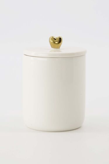 Zusss bewaarpot keramiek smal hartje wit/goud
