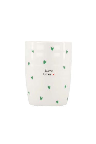 Zusss koffiemok hartjes lieve broer wit/groen