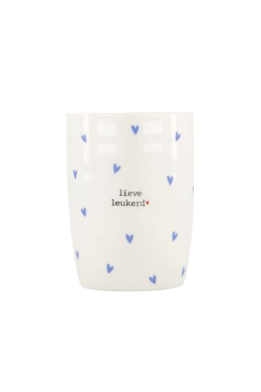 Zusss koffiemok hartjes lieve leukerd blauw/wit