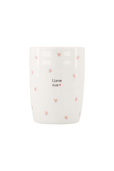 Zusss koffiemok hartjes lieve zus roze /wit