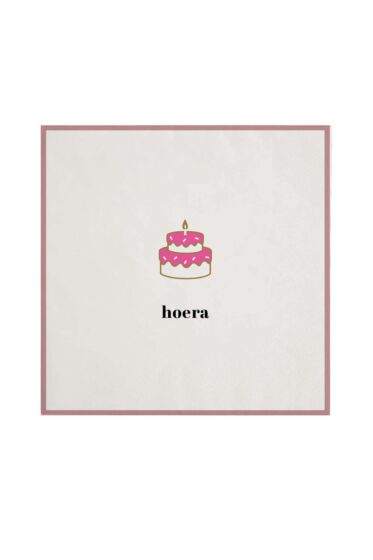 Zusss servetten vierkant hoera taart wit/roze