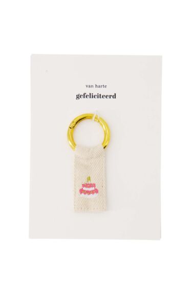 Zusss ansichtkaart sleutelhanger taart wit/roze